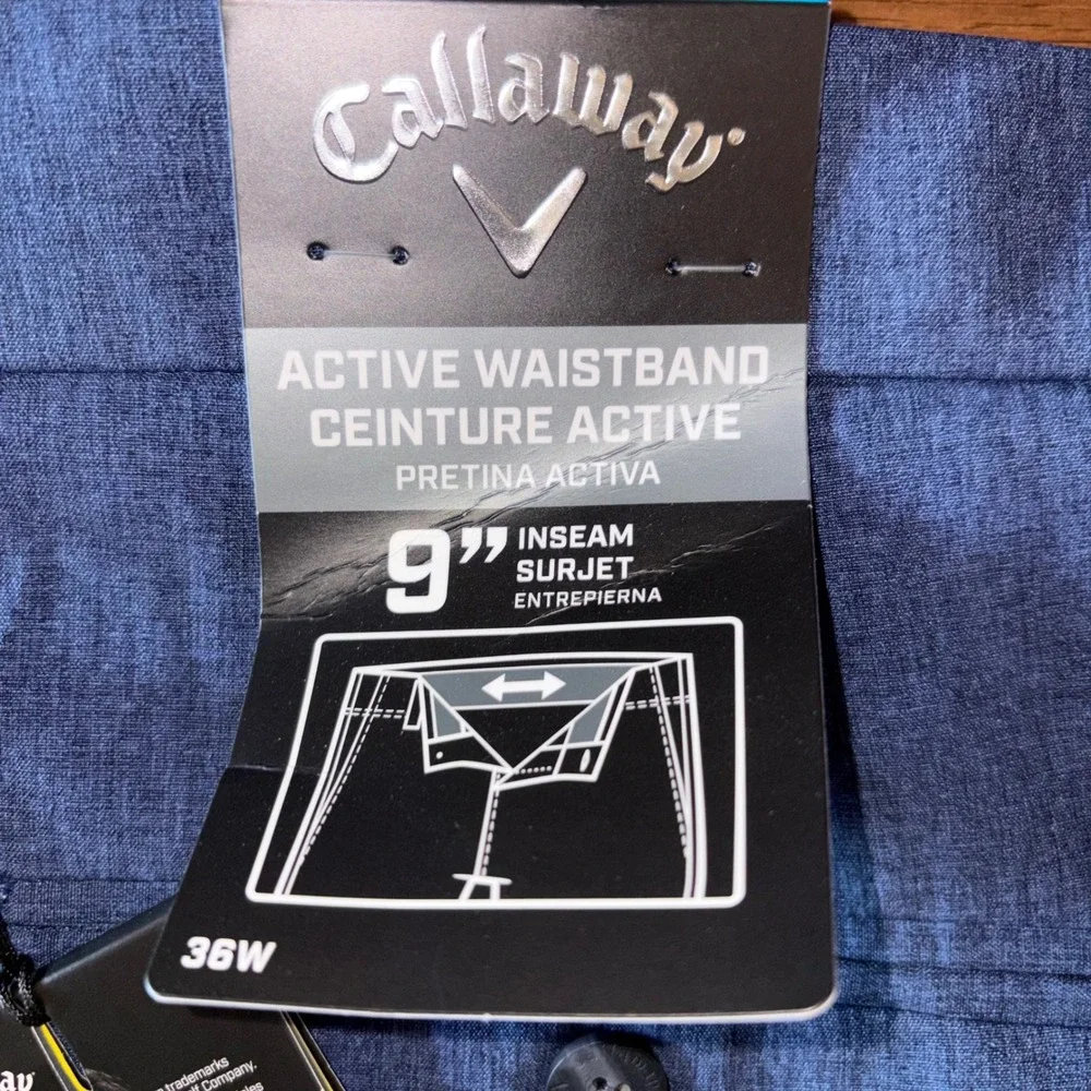 Callaway Mens Golf Shorts 36 Peacoat Heather Blue Swing Tech Flex CGBFA030GG NEW